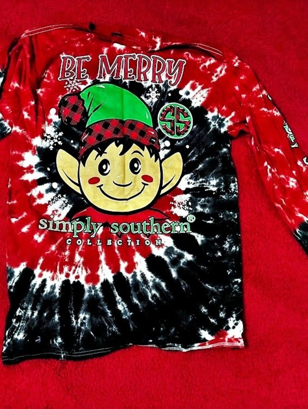 Women’s Simply Southern Be Merry Elf Tie-Dye Long Sleeve T-Shirt - Size Medium